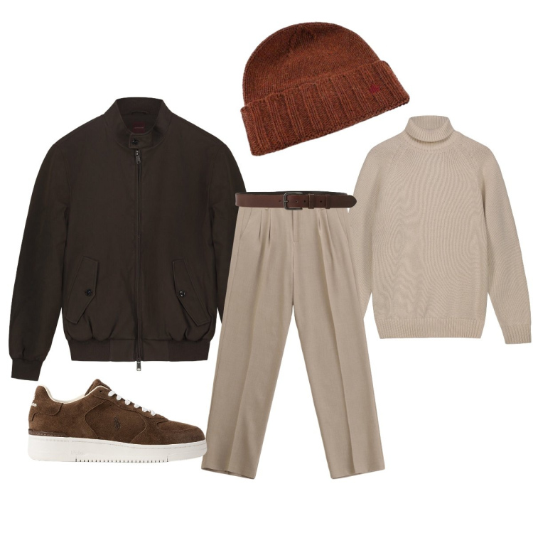 Outfit uomo - Pratico macurato. Stile Trendy per Tutti i giorni. Abbinamento con pantaloni, cinture, cappelli, sneakers, pullovers, bomber.