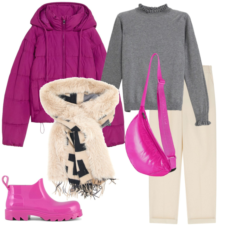 Outfit donna - Total look #2297695. Stile Casual per Tutti i giorni. Abbinamento con giacche, pantaloni, maglieria, borse a tracolla, stivali, cappe.