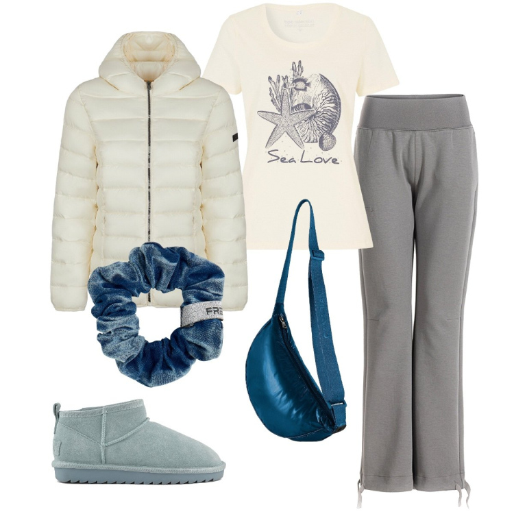 Outfit donna - Total look #2297704. Stile Casual per Tutti i giorni. Abbinamento con t-shirt, accessori per capelli, borse a tracolla, blazer, pantaloni, stivali.