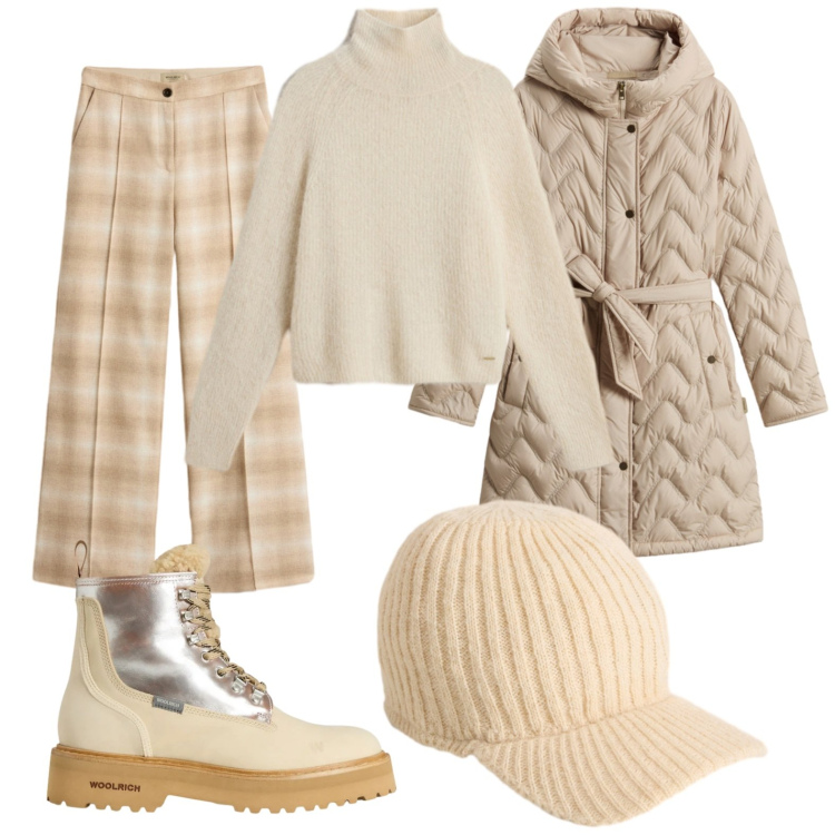 Outfit donna - Panna scalda il Natale. Stile Casual per Tutti i giorni. Abbinamento con maglieria, pantaloni, anfibi, cappelli, parka.