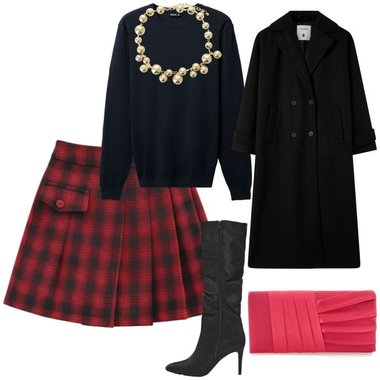 Outfit donna - Vigilia. per Serata fuori. Abbinamento con minigonne, cappotti, pullovers, stivali, collane, pochette.