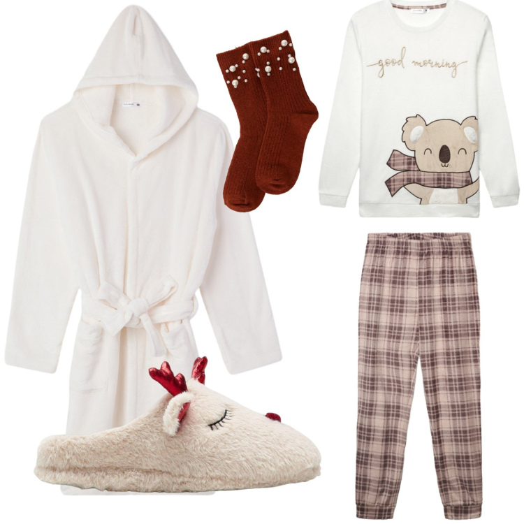 Outfit donna - Relax e tepore... stasera mi leggo un li. Stile Casual per Tutti i giorni. Abbinamento con pantofole, pigiama, vestaglie, calzini.