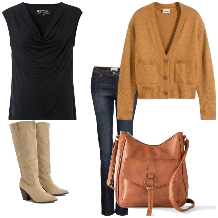 Outfit femme - Bon Ton #6690. Style Bon Ton pour Tous les jours. Assortir avec pulls, sacs en bandoulière, jeans, hauts, bottes.