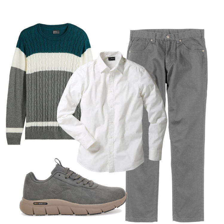 Outfit uomo - Total look #2297743. Stile Casual per Tutti i giorni. Abbinamento con camicie, pantaloni, maglieria, sneakers.