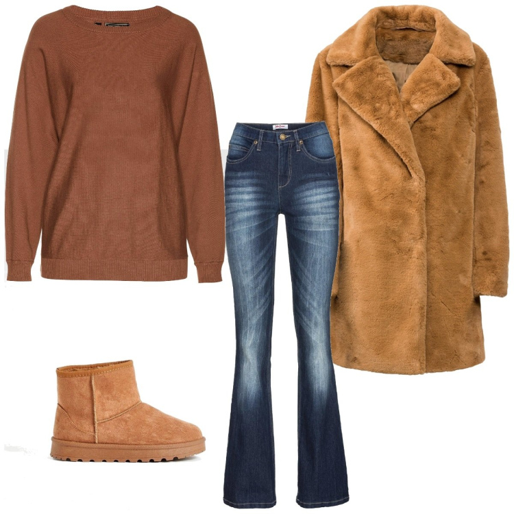 Outfit femme - Basique #6423. Style Basique pour Tous les jours. Assortir avec pulls, fausses fourrures, jean bootcut, bottines.