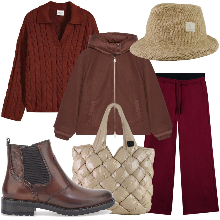 Outfit donna - Il cappello elegante. Stile Minimal per Tutti i giorni. Abbinamento con maglieria, pantaloni, cappelli, borse tote, stivaletti chelsea, bomber.