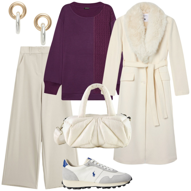 Outfit donna - Maglione morbido. per Ufficio. Abbinamento con cappotti, pantaloni a palazzo, orecchini, sneakers, borse a mano, felpe.