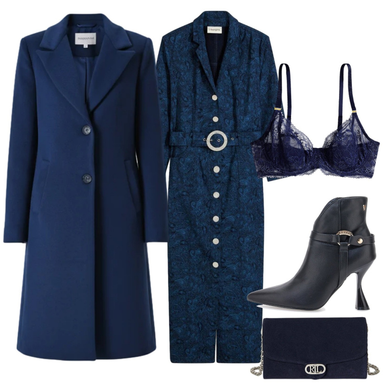 Outfit donna - Total look #2297772. Stile Chic per Serata fuori. Abbinamento con vestiti, cappotti, borse a tracolla, reggiseni, stivaletti.