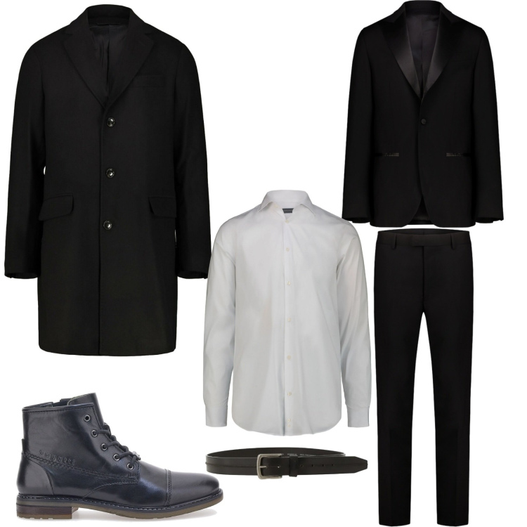 Outfit uomo - Total look #2297782. Stile Business/Elegante per Cerimonia. Abbinamento con cinture, cappotti, stivali e stivaletti, abiti, camicie.