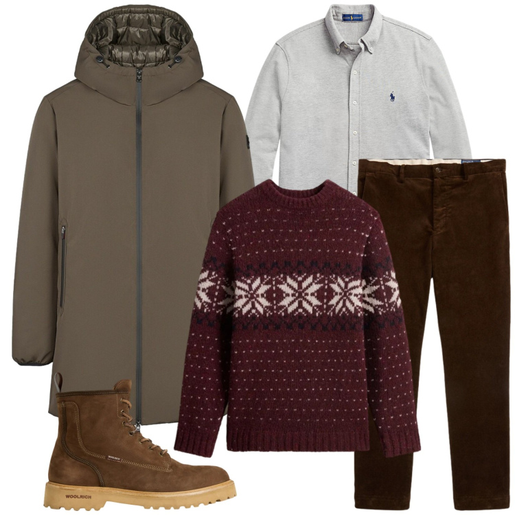 Outfit uomo - Total look #2297786. Stile Casual per Tutti i giorni. Abbinamento con camicie, pantaloni, parka, anfibi, maglieria.