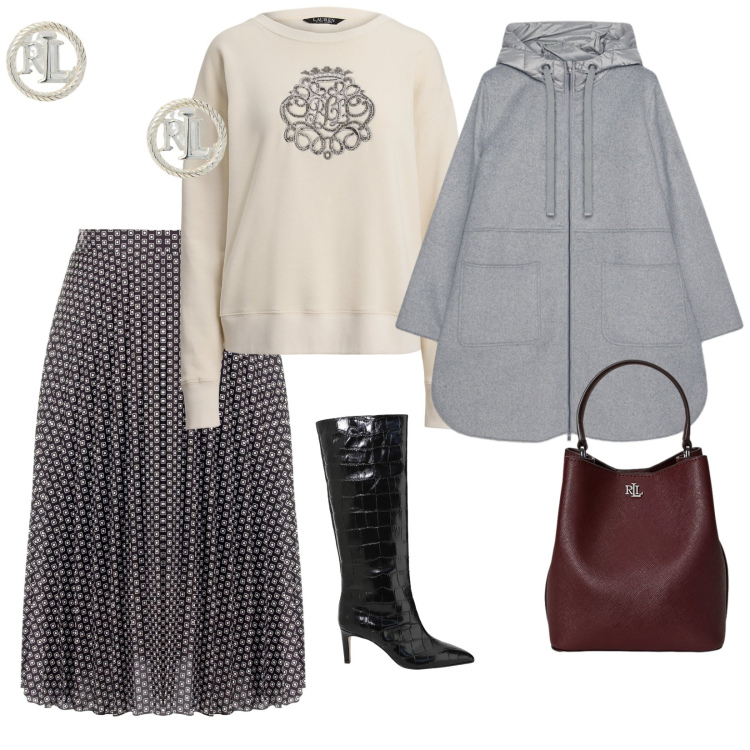 Outfit donna - Brillare semplice. per Tutti i giorni. Abbinamento con gonne longuette, stivali, orecchini, borse a secchiello, pullovers, cappotti.