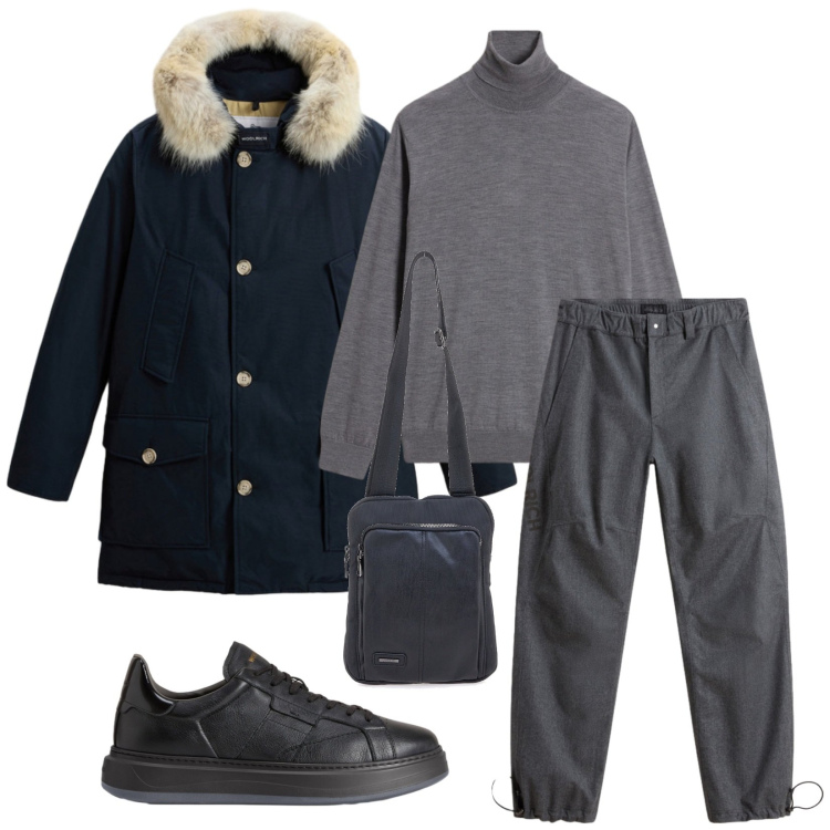 Outfit uomo - Total look #2297789. Stile Casual per Tutti i giorni. Abbinamento con pantaloni, sneakers, parka, maglieria, portafogli.