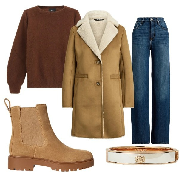 Outfit donna - Mercoledì di dicembre. Stile Minimal per Tutti i giorni. Abbinamento con pullovers, braccialetti, stivaletti chelsea, jeans, cappotti.