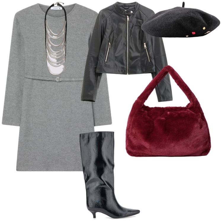 Outfit donna - Tutto per le feste. per Serata fuori. Abbinamento con cappelli e berretti, vestiti midi/longuette, giacche, collane, stivali, borse a spalla.