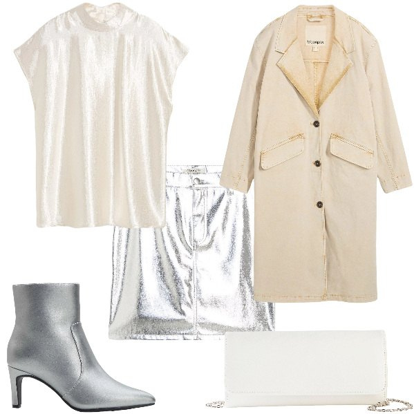 Outfit donna - Total look #2297814. Stile Glamour per Serata fuori. Abbinamento con top, trench, stivaletti, pochette, minigonne.