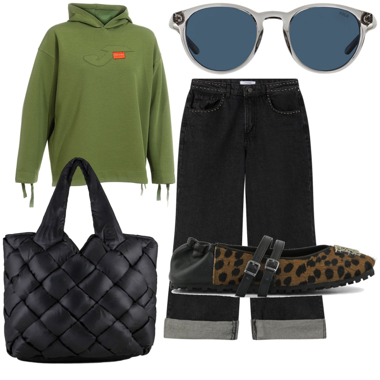 Outfit donna - La felpa è calda. Stile Basic per Tutti i giorni. Abbinamento con jeans dritti, occhiali da sole, borse tote, felpe con cappuccio, ballerine.