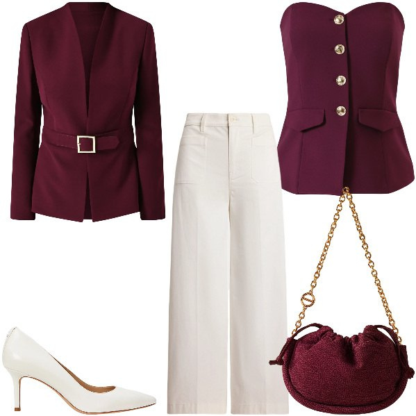 Outfit donna - Total look #2297834. Stile Chic per Serata fuori. Abbinamento con top, blazer, borse a spalla, pantaloni, décolleté.