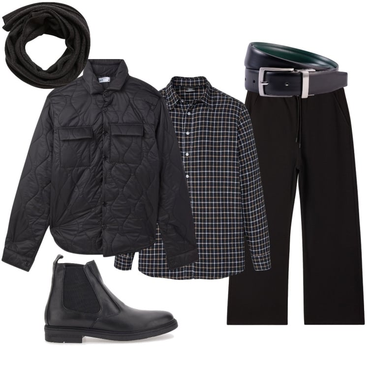 Outfit uomo - Black per la serata con gli amici. Stile Urban per Serata speciale. Abbinamento con camicie, sciarpe, pantaloni, giacche, stivali e stivaletti, cinture.