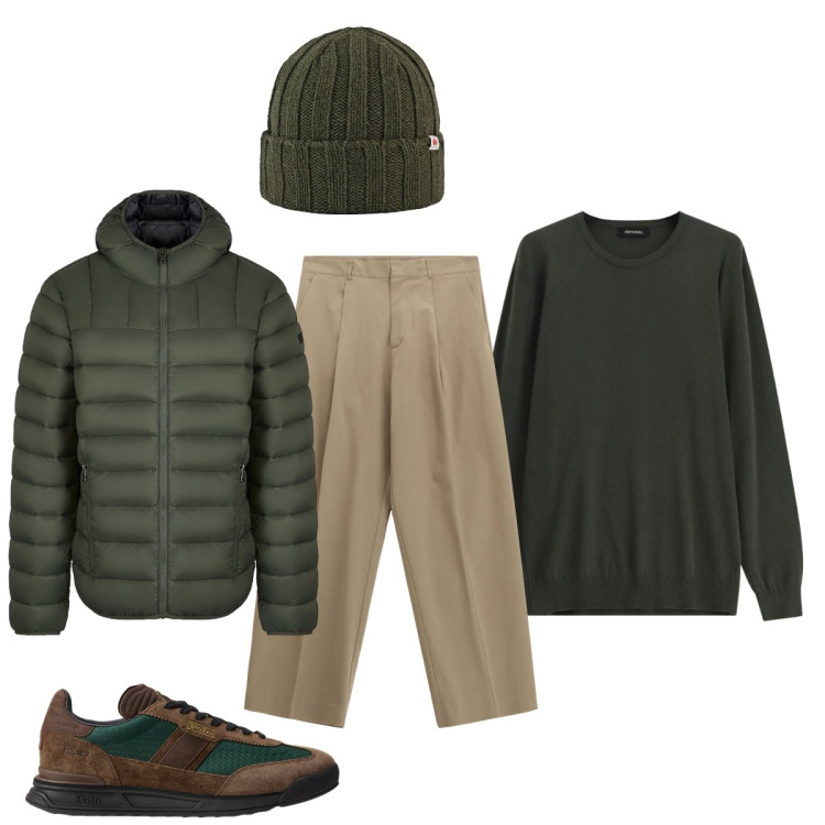 Outfit uomo - Il caldo maglione. Stile Casual per Tutti i giorni. Abbinamento con pantaloni, maglieria, cappelli, piumini, sneakers.