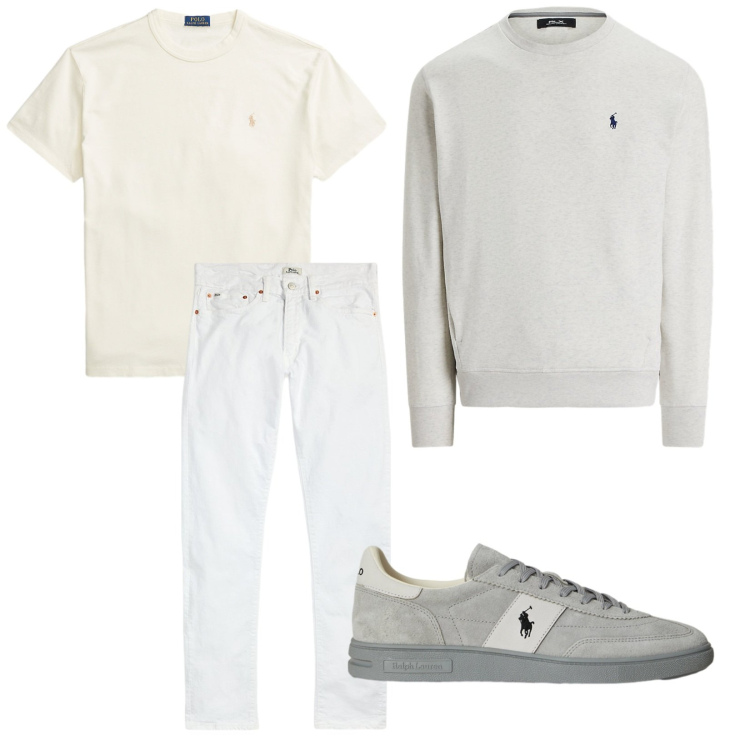 Outfit uomo - White Winter. Stile Casual per Tutti i giorni. Abbinamento con t-shirt, jeans, felpe, sneakers.