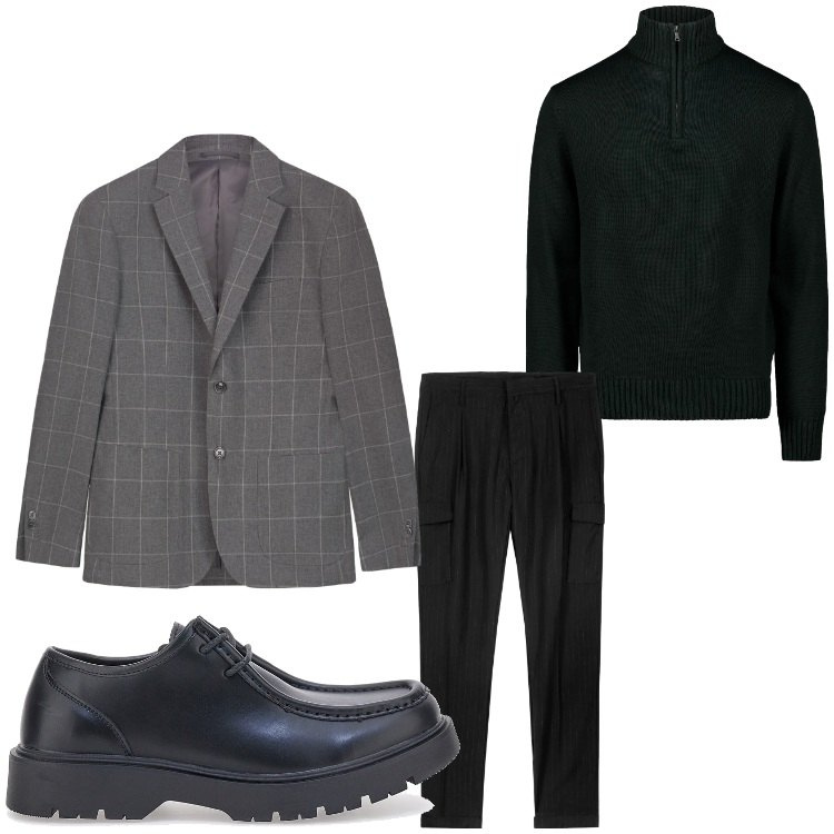 Outfit uomo - Lupetto. Stile Business/Elegante per Serata speciale. Abbinamento con maglieria, pantaloni cargo, giacche, scarpe stringate.