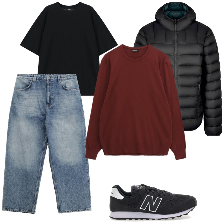 Outfit uomo - Un bel maglione caldo. Stile Casual per Tutti i giorni. Abbinamento con jeans, t-shirt, maglieria, piumini, sneakers.