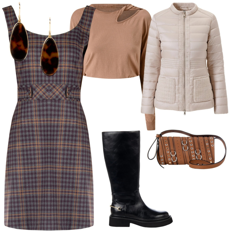 Outfit donna - Rinascimento per il giorno. per Tutti i giorni. Abbinamento con borse a spalla, maglieria, vestiti a tubino, stivali sopra il ginocchio, piumini, orecchini.