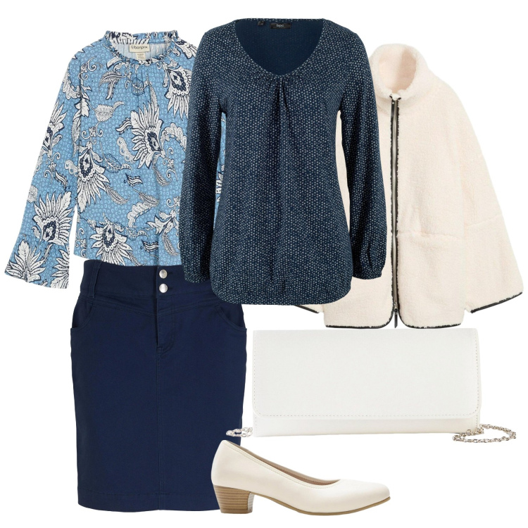 Outfit donna - Total look #2297899. Stile Casual chic per Ufficio. Abbinamento con minigonne, maglieria, bluse, blazer, décolleté, pochette.