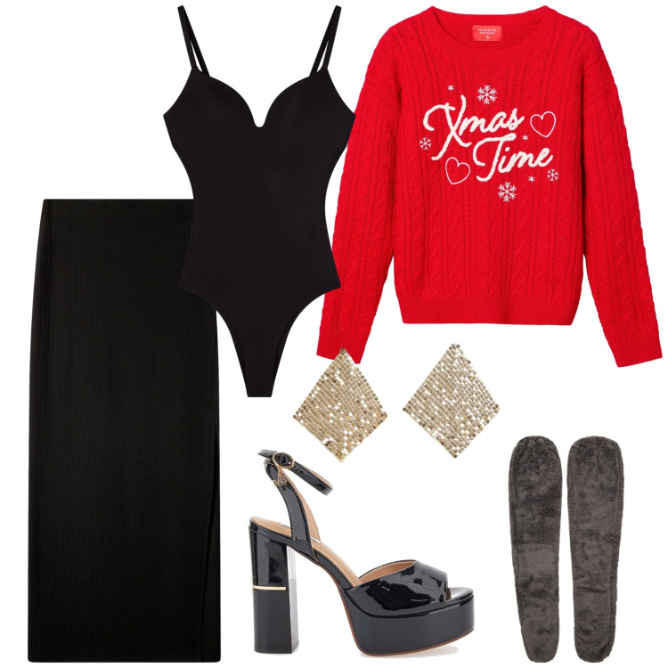 Outfit donna - Party ideas. Stile Sexy per Cerimonia. Abbinamento con gonne lunghe, calzini, body, maglieria, orecchini, sandali.