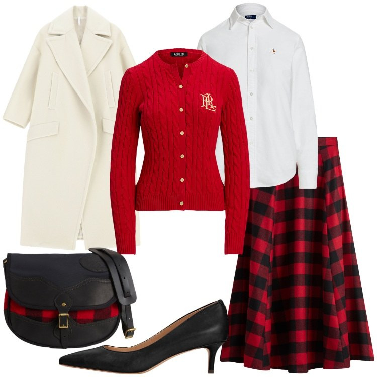 Outfit donna - Qualcosa di rosso - @danipoetessa73. Stile Bon Ton per Serata fuori. Abbinamento con cappotti, décolleté, cardigans, camicie, gonne lunghe, borse a tracolla.