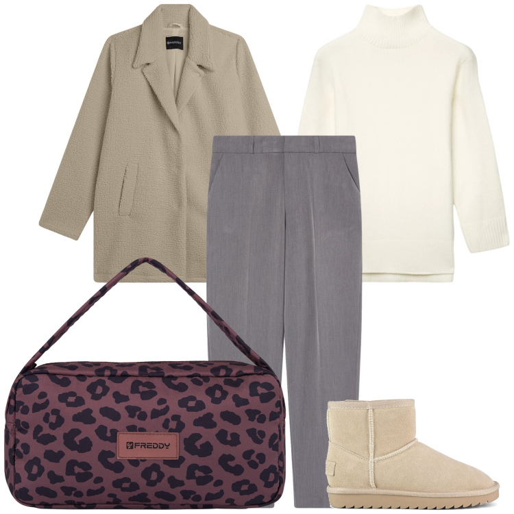 Outfit donna - Commissioni. Stile Urban per Ufficio. Abbinamento con pantaloni chino, maglieria, cappotti, borse a spalla, stivali.