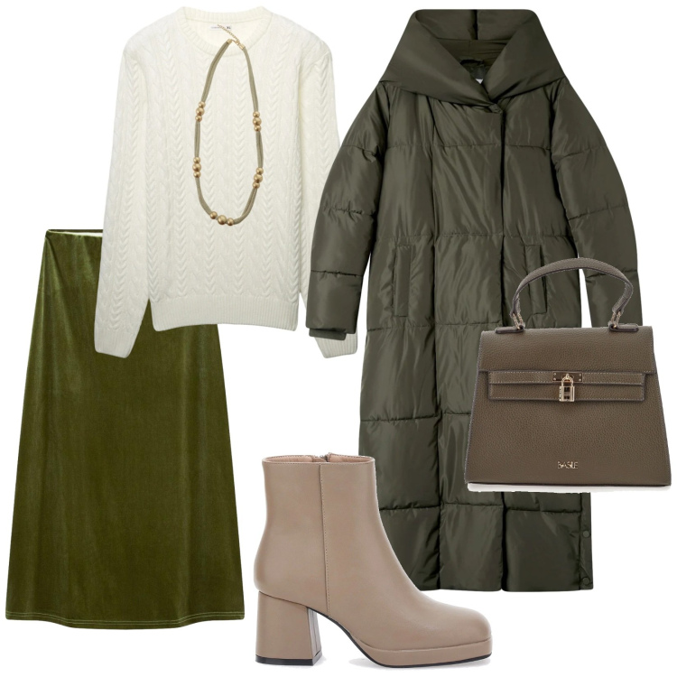 Outfit donna - Regali e regalini. per Tutti i giorni. Abbinamento con gonne longuette, cappotti, pullovers, collane, stivaletti, borse a mano.