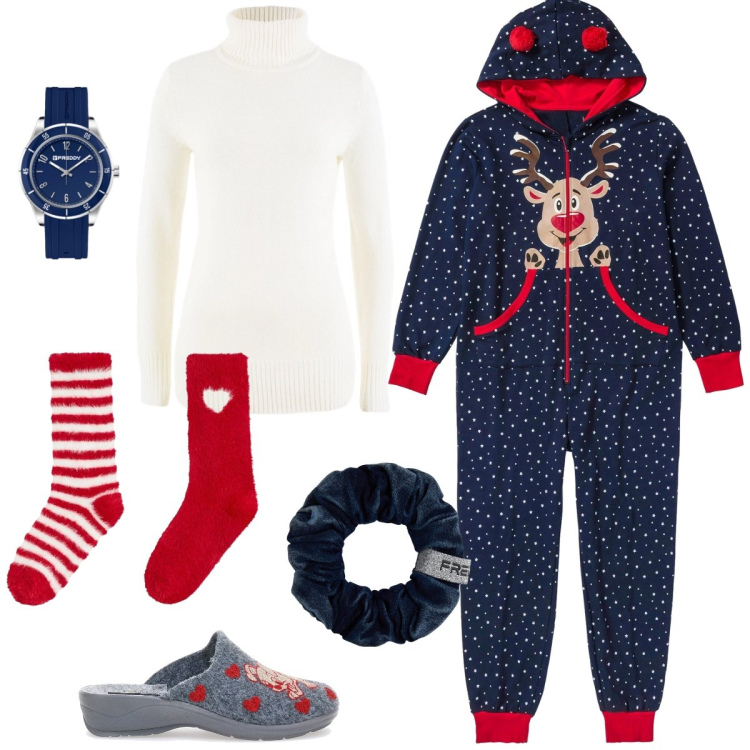 Outfit donna - Total look #2297965. Stile Casual per Tutti i giorni. Abbinamento con maglieria, tute, calzini, accessori per capelli, orologi, pantofole.