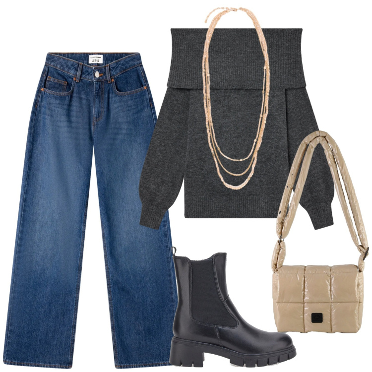 Outfit donna - Natale casalingo: amici & co.. Stile Casual per Serata fuori. Abbinamento con jeans, maglieria, borse a spalla, collane, stivaletti chelsea.