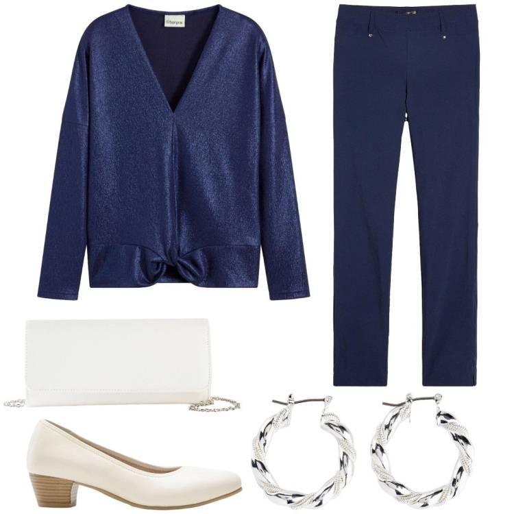 Outfit donna - Total look #2297995. Stile Casual chic per Serata fuori. Abbinamento con pantaloni, bluse, orecchini, décolleté, pochette.