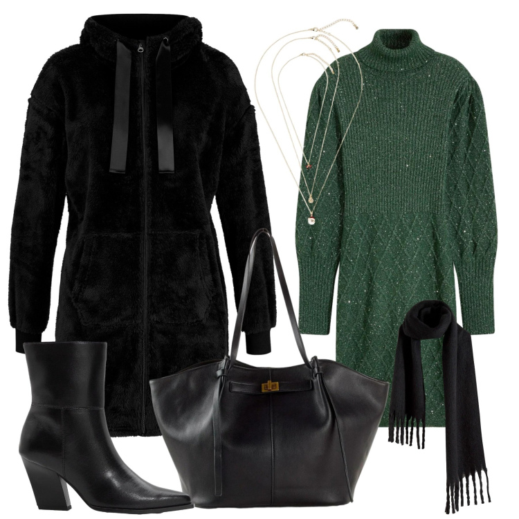 Outfit donna - Maglia ed ecopelliccia. Stile Chic per Tutti i giorni. Abbinamento con blazer, stivaletti, sciarpe, shopping bag, vestiti, collane.