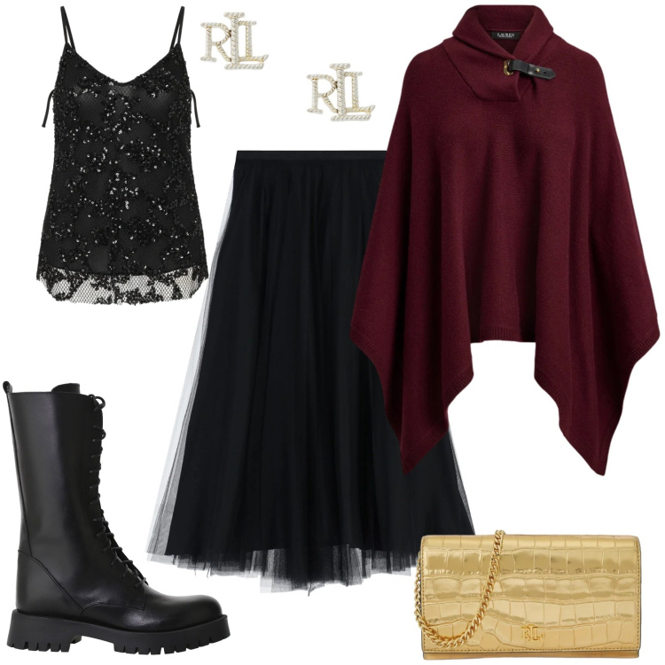 Outfit donna - Un top scintillante. Stile Chic per Serata fuori. Abbinamento con canottiere, gonne lunghe, stivali, cappotti, borse a tracolla, orecchini.