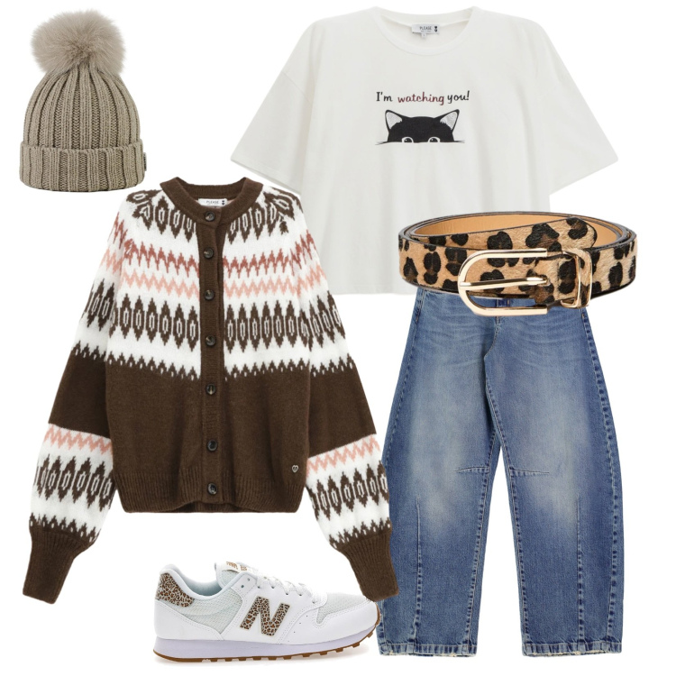 Outfit donna - Idee regalo. Stile Casual per Tutti i giorni. Abbinamento con cardigans, t-shirt, jeans, berretti, sneakers, cinture.