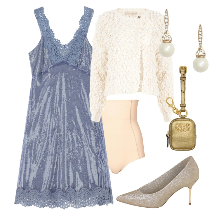 Outfit donna - Proposte di regalo per Natale!. Stile Trendy per Serata fuori. Abbinamento con culotte, cardigans, décolleté, vestiti midi/longuette, orecchini, pochette.