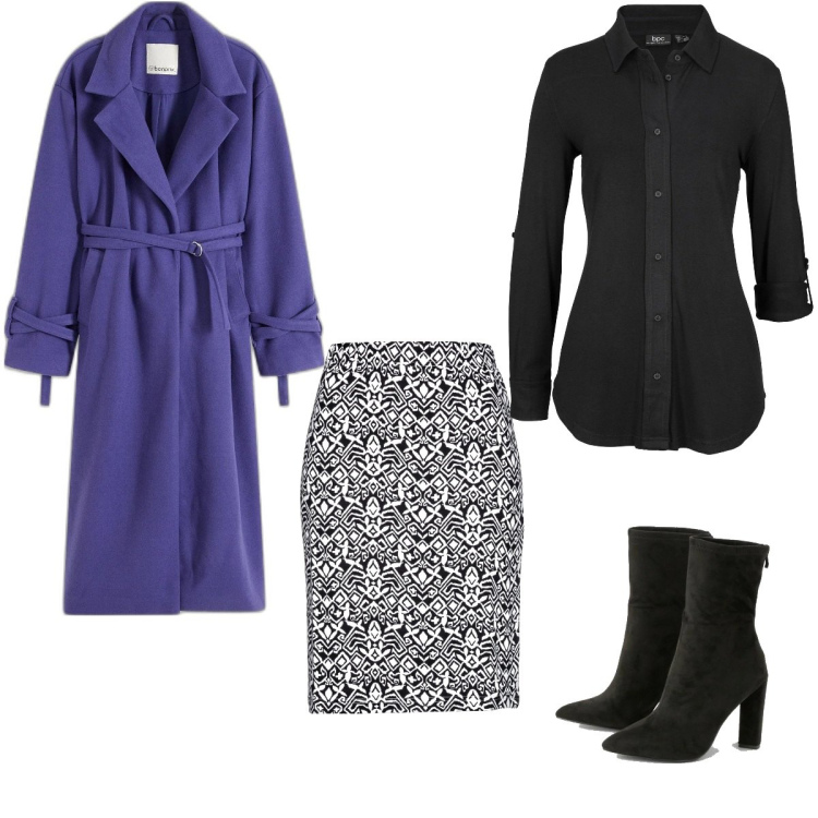 Outfit femme - Glamour violet. Style Glamour pour Tous les jours. Assortir avec manteaux, jupes longues, chemisiers, bottines.