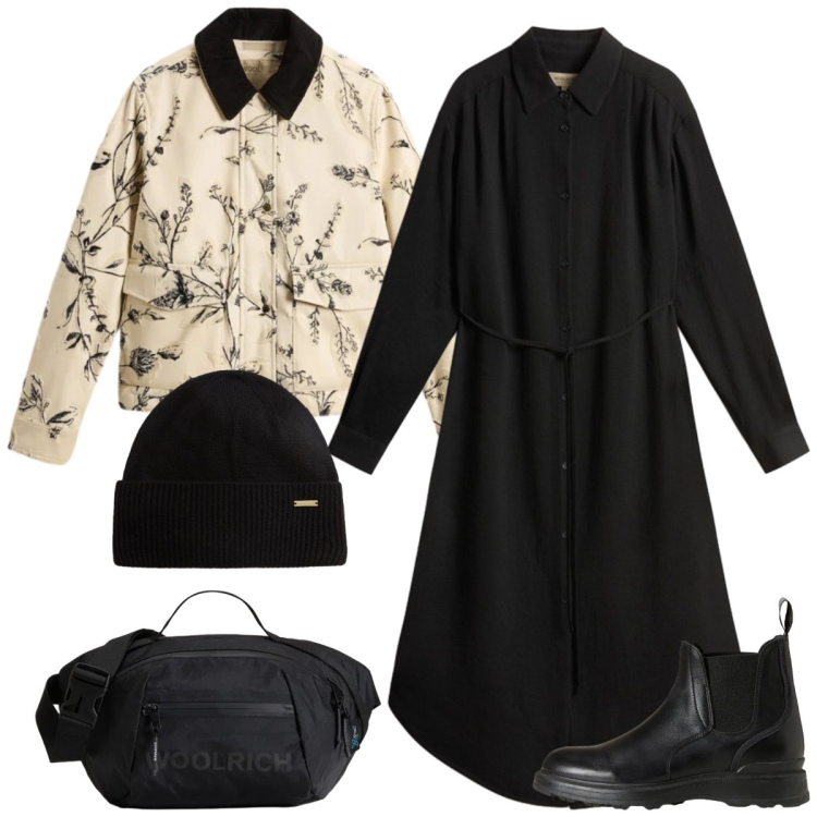 Outfit donna - Total look #2298038. Stile Casual per Tutti i giorni. Abbinamento con stivaletti, cappotti, borse a tracolla, berretti, vestiti lunghi.