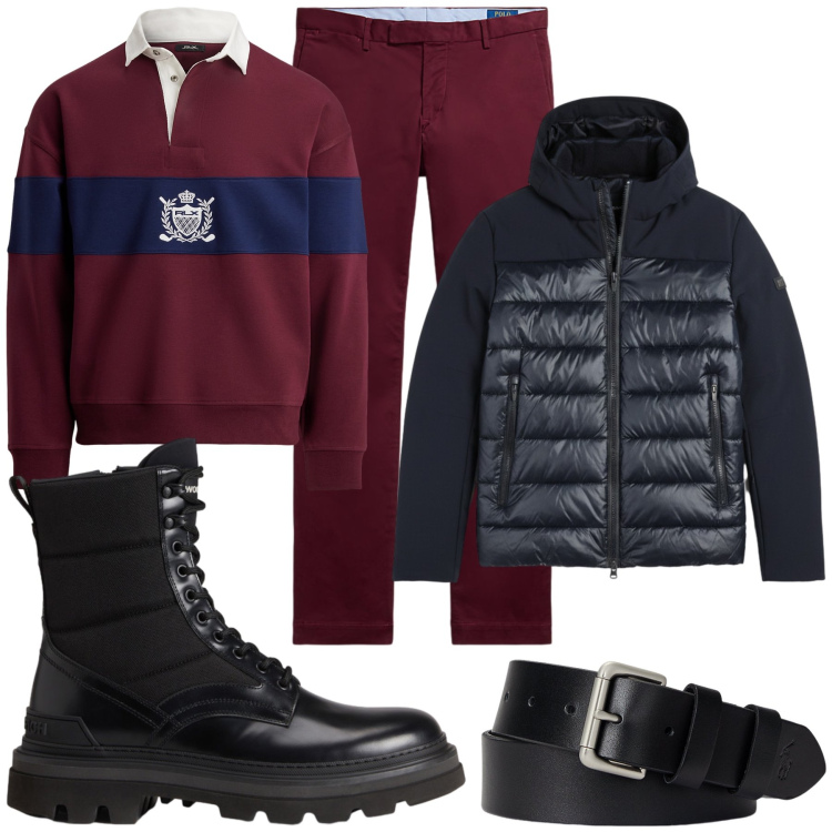 Outfit uomo - Total look #2298046. Stile Urban per Ufficio. Abbinamento con giacche, cinture, pantaloni, felpe, anfibi.