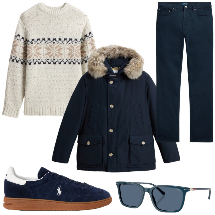 Outfit uomo - Total look #2298048. Stile Casual per Tutti i giorni. Abbinamento con occhiali da sole, sneakers, pantaloni, giacche, maglieria.