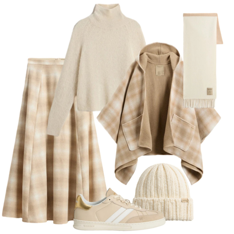 Outfit donna - Check sfumato. Stile Urban per Tutti i giorni. Abbinamento con sneakers, gonne lunghe, berretti, cappe, maglieria, sciarpe.