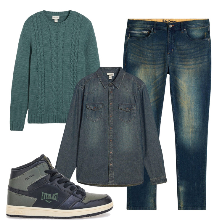 Outfit uomo - Total look #2298066. Stile Casual per Tutti i giorni. Abbinamento con jeans slim fit, maglieria, camicie, sneakers alte.