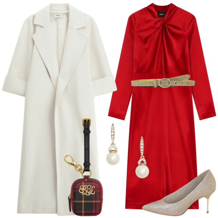 Outfit donna - Total look #2298073. Stile Chic per Serata fuori. Abbinamento con décolleté, cinture, vestiti midi/longuette, cappotti, orecchini, pochette.