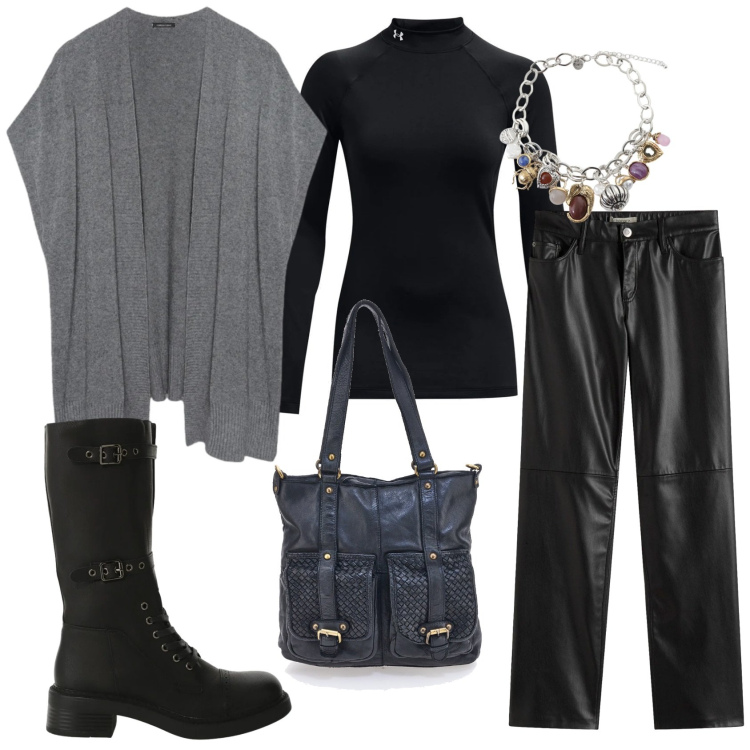 Outfit donna - Total look #2298074. Stile Casual chic per Tutti i giorni. Abbinamento con pantaloni, stivali, braccialetti con ciondoli, pullovers, borse a spalla, gilet.