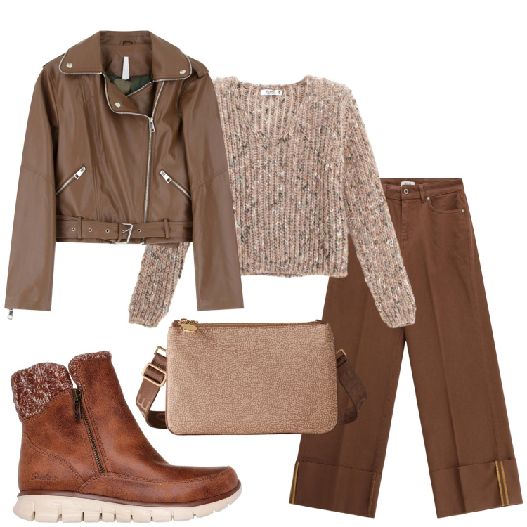 Outfit donna - Total look #2298078. Stile Urban per Tutti i giorni. Abbinamento con maglieria, giacche, borse a tracolla, pantaloni a palazzo, stivaletti.