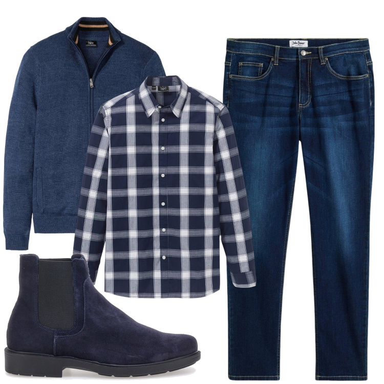 Outfit uomo - Total look #2298080. Stile Casual per Tutti i giorni. Abbinamento con jeans, cardigans, camicie, stivali e stivaletti.