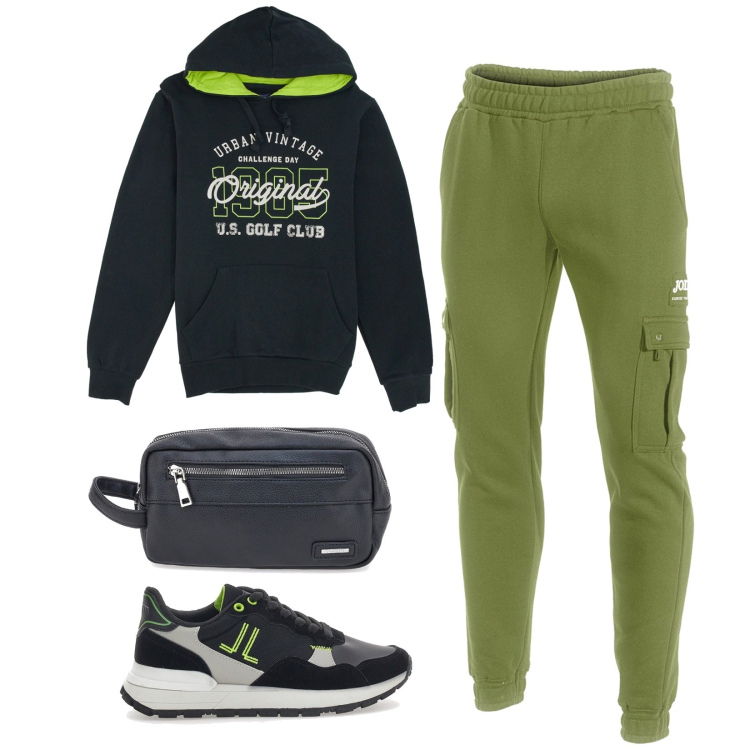 Outfit uomo - Total look #2298081. Stile Urban per Sport. Abbinamento con borse sportive, pantaloni, sneakers, felpe con cappuccio.